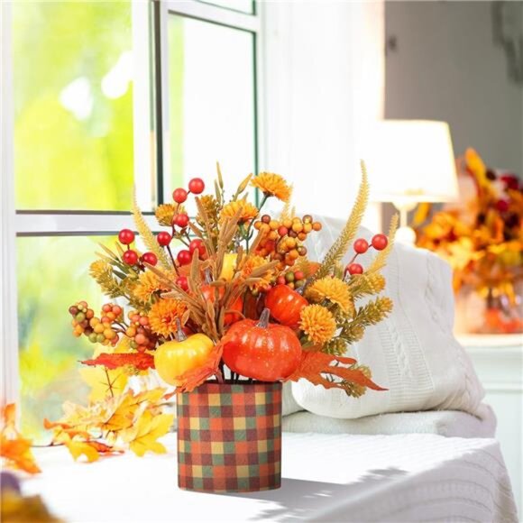 Super Holiday‎ Fall Decor, 12" Artificial Orange Pumpkin Berry Maple Tree - Picture 6 of 7